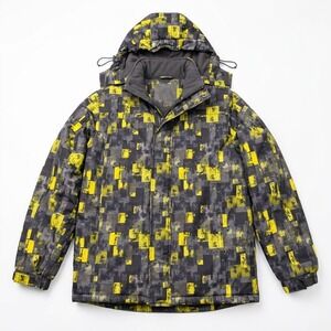 Mountain Warehouse Ski Snowboard Jacket Mens Small Grey Yellow Camo Hooded